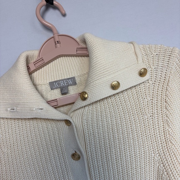 J Crew Sweater Women Sz M Cream Ribbed Knit Cotton Button Collar Preppy READ - Picture 12 of 16